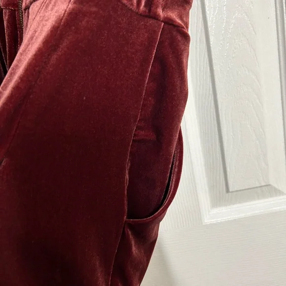 Wine Red Velvet Jumpsuit Strapless Wide Leg Formal Holiday Cocktail Outfit - Picture 7 of 11